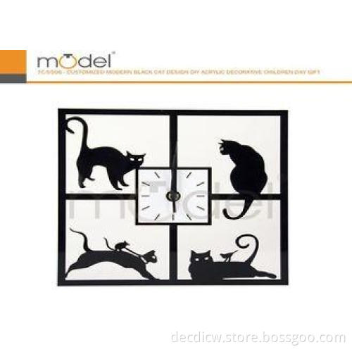 Funky Square Gift Acrylic Wall Clock Lovely With Black Cat
